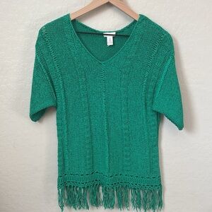 Chico’s Cotton Blend Fringe Short Sleeve Sweater Size 0 / XS